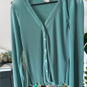 Anthropologie Teal Button-Up Blouse